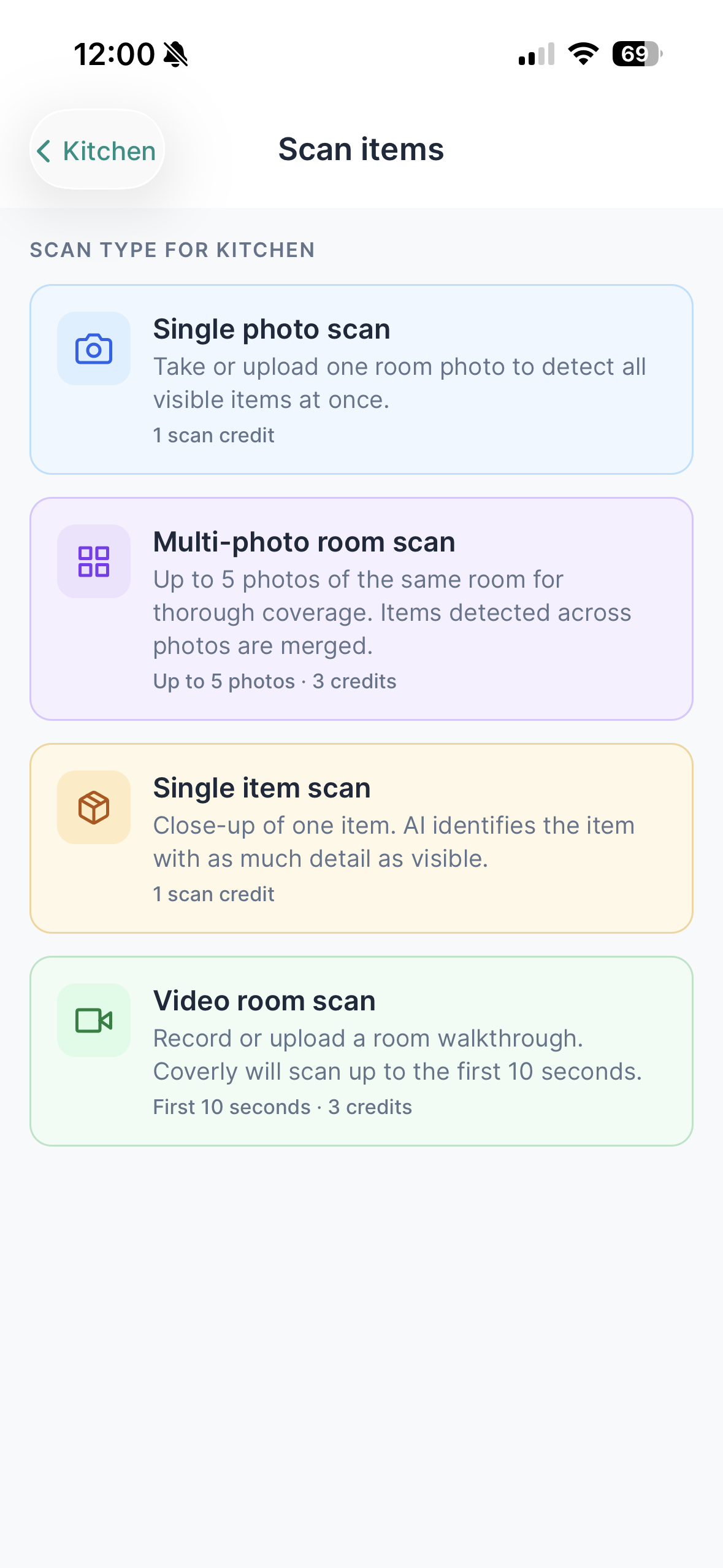 Coverly scan options for photographing a room