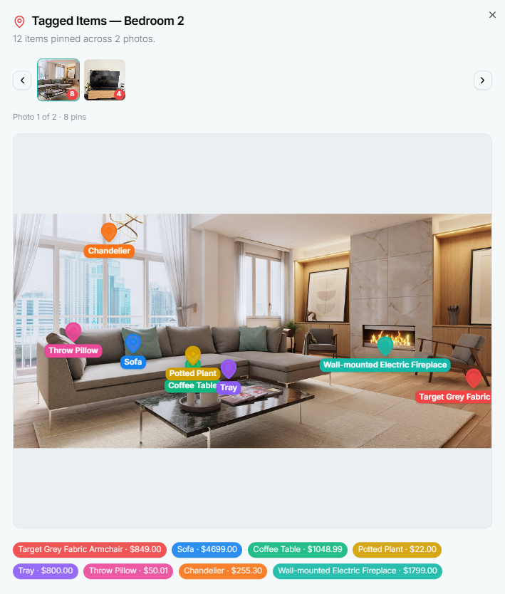 Coverly tagged image showing detected items in a room