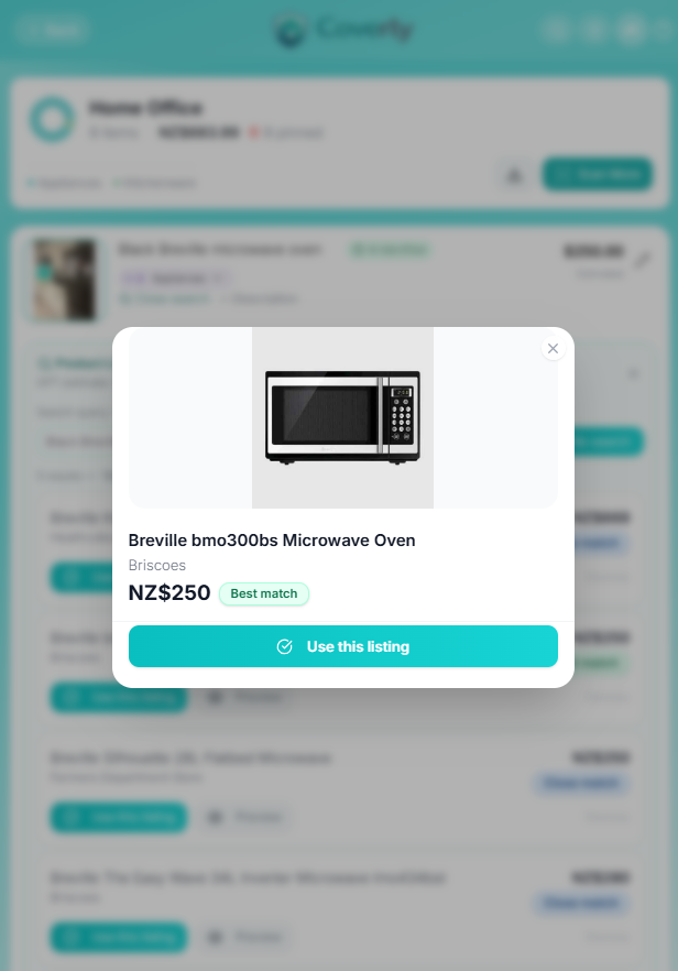 Coverly product listing preview